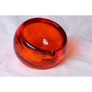 Murano Trinket Dish Ashtray 1966 Orange Round Heavy Venetian Glass Venezia Italy